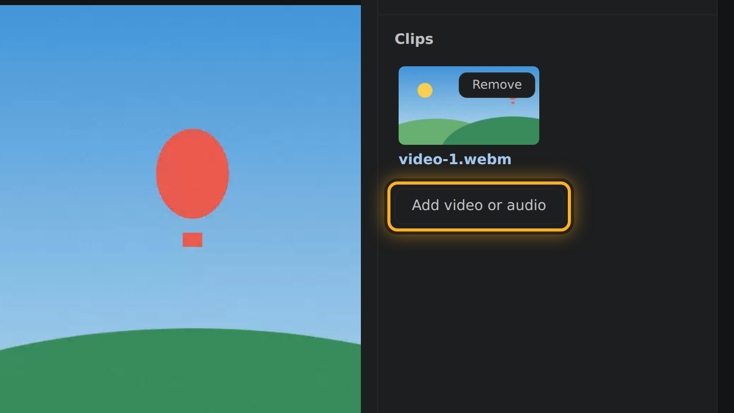 The Add video or audio button under Clips.