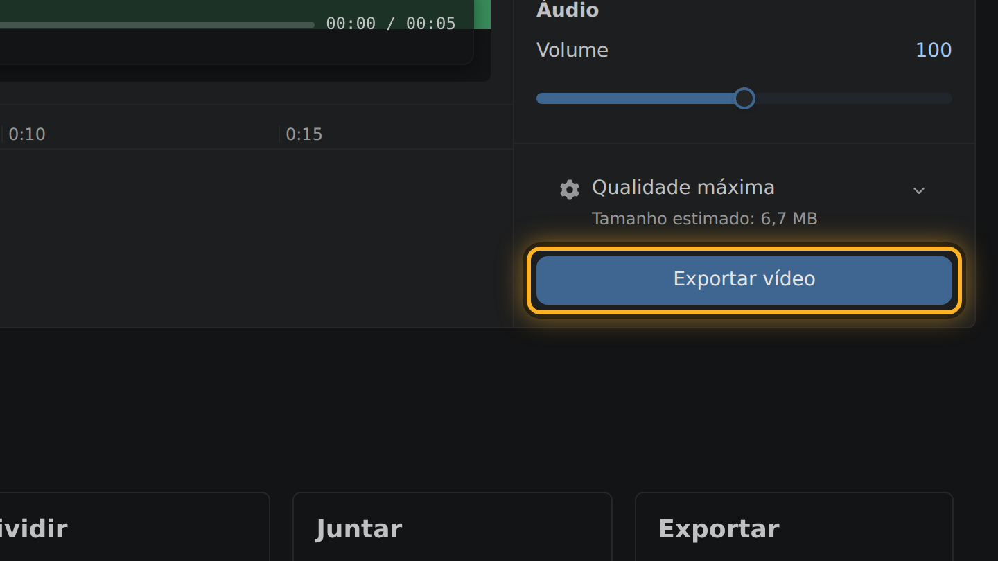 O botão “Exportar vídeo”.