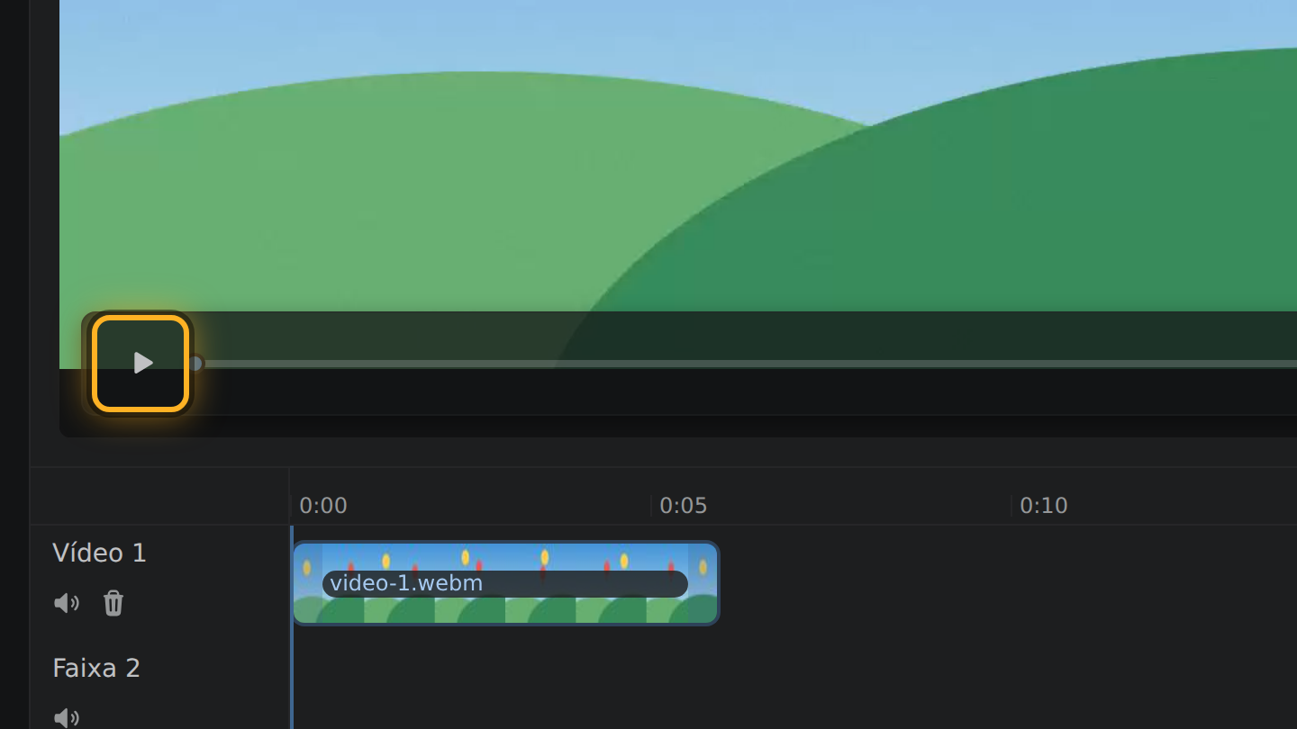 O botão “Reproduzir” embaixo do vídeo.