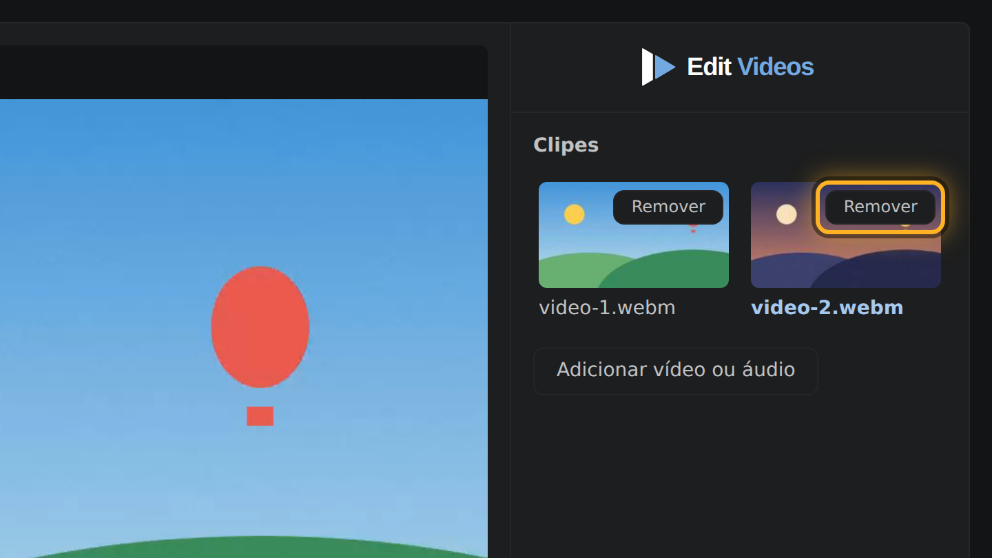 O botão “Remover” em um vídeo em “Clipes”.