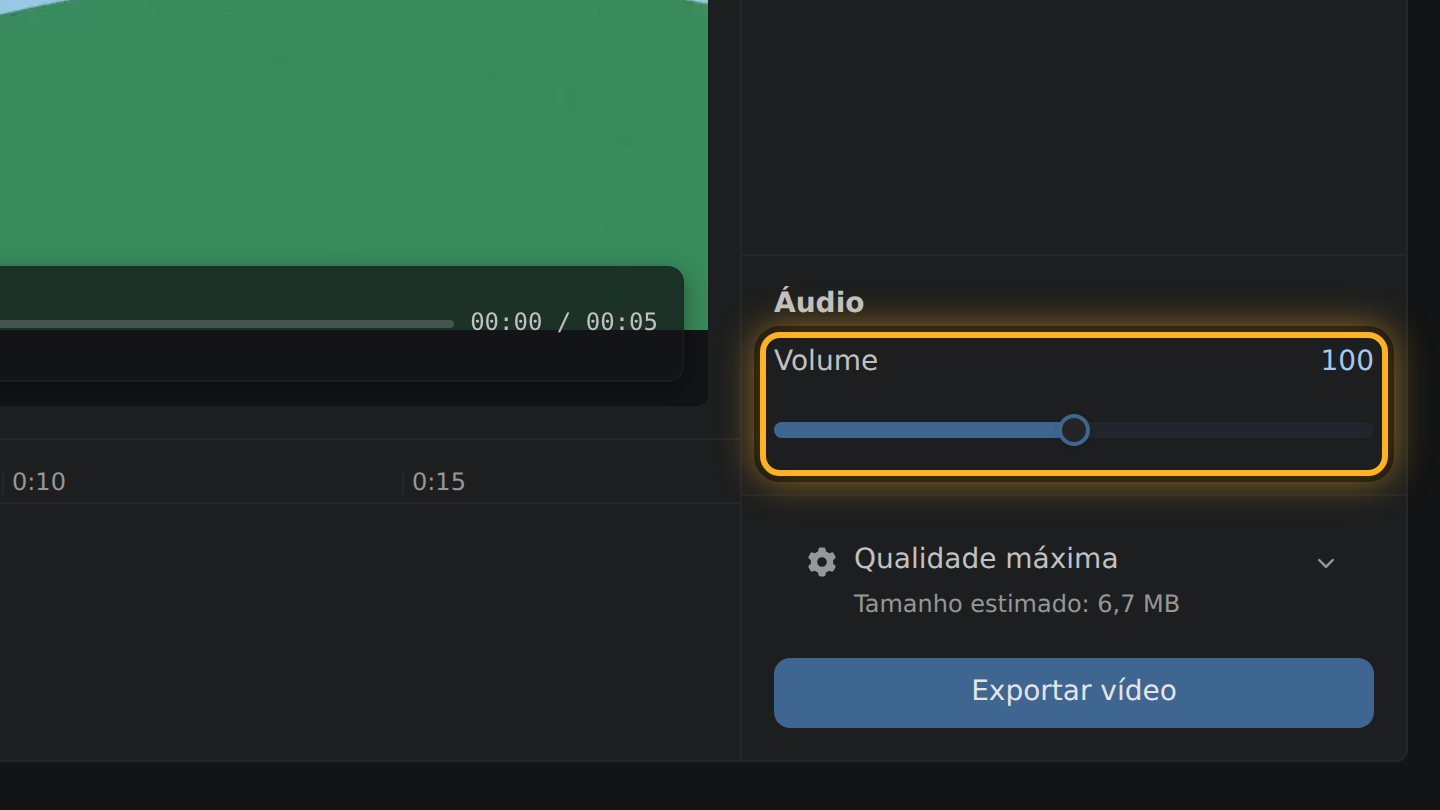 O controle “Volume” em “Áudio”.